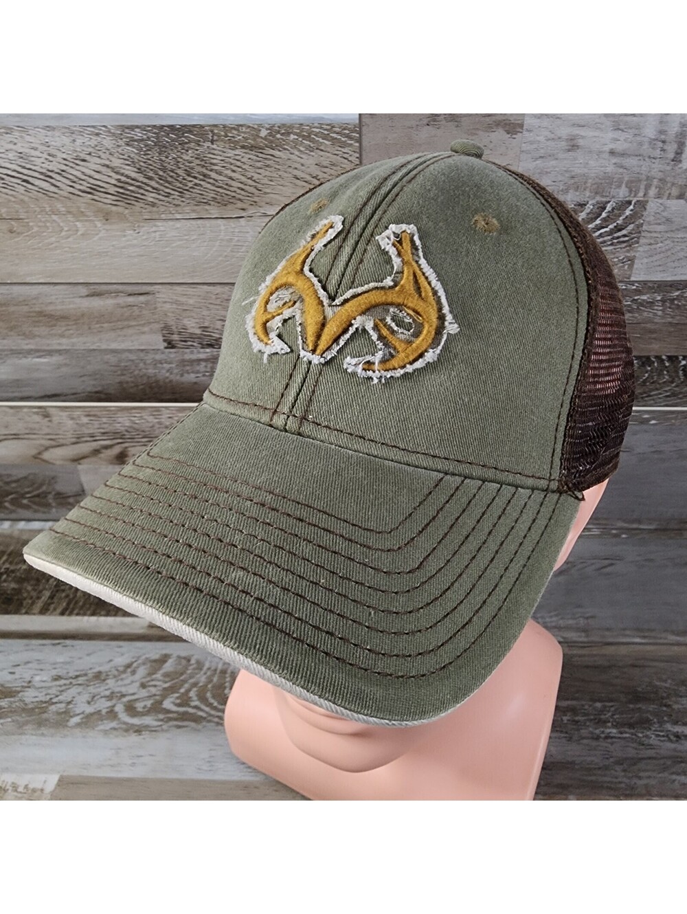 RealTree Outfitters Deer Antler Trucker Hat Cap - Olive / Brown Strapback